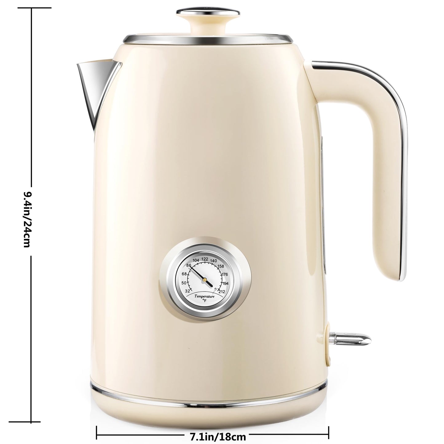 PUKOMC Electric Kettle, 1.7L Stainless Steel Tea Kettle with Temperature Gauge, 1500W Water Boiler with LED Light, BPA-Free, Auto Shut-Off and Boil-Dry Protection (Beige) Visit the Pukomc Store