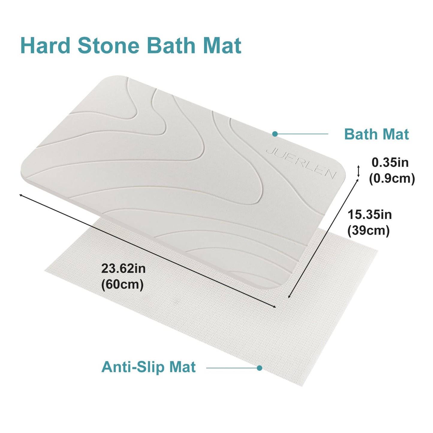 JUERLEN 2 Pack Diatomaceous Earth Shower Mat, Stone Bath Mat, Nonslip Super Absorbent Fast-Drying Hard Bath Mat for Bathroom Shower Floor, 24 x 16 inch, Pallid Wave Design