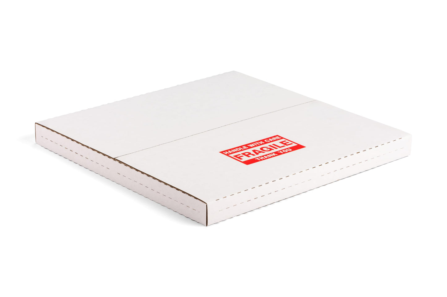 Jiazalpak White Vinyl Record Mailers 12.8x12.8x1-inch Easy-Fold Multi-Depth LP Albums Shipping Boxes with Fragile Stickers, 15 Pack