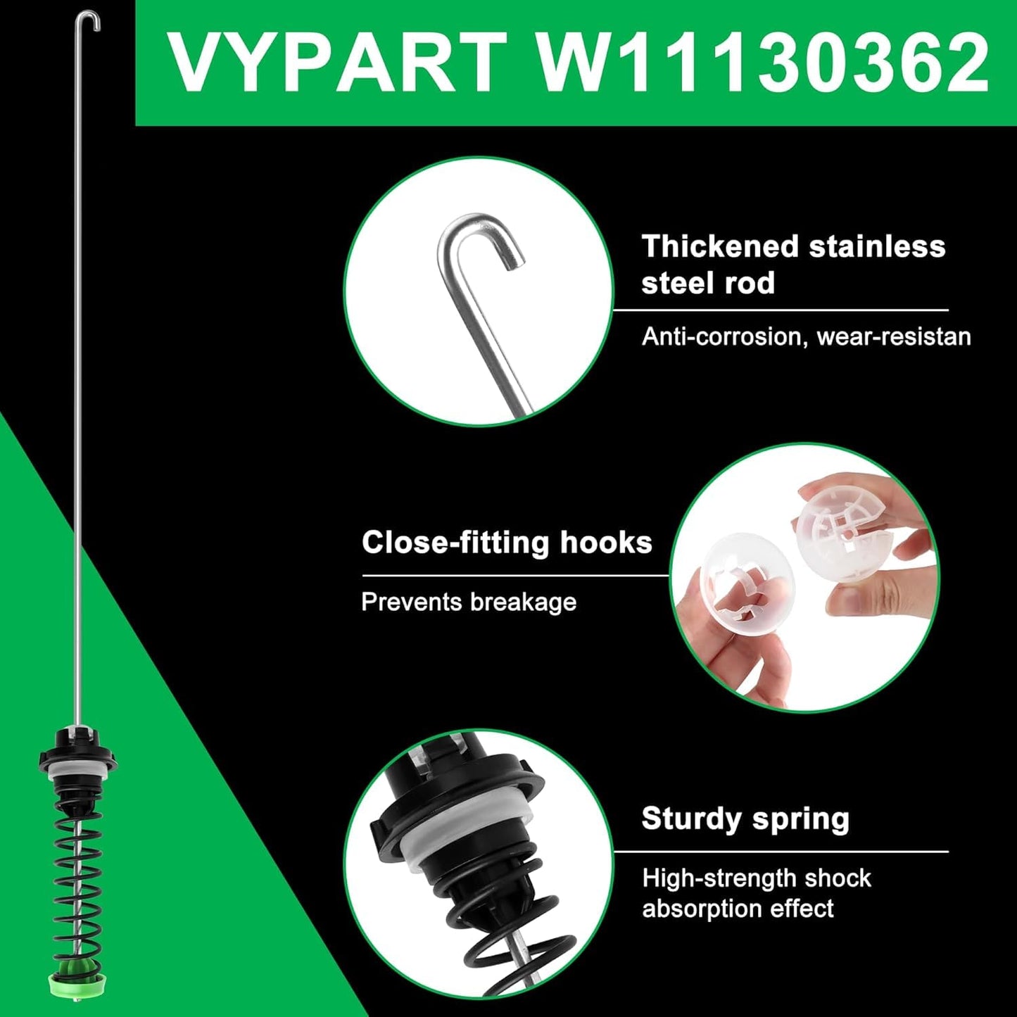 【2026 Upgraded】MVWC565FW1 MVWC565FW2 MVWC565FW0 MVWX655DW1 W11130362 Washer Suspension Rod Kit - Balance & Stabilize for Whirlpool Maytag Kenmore Bravos Top Load Washer | Fits WTW5000DW3/DW2/DW1