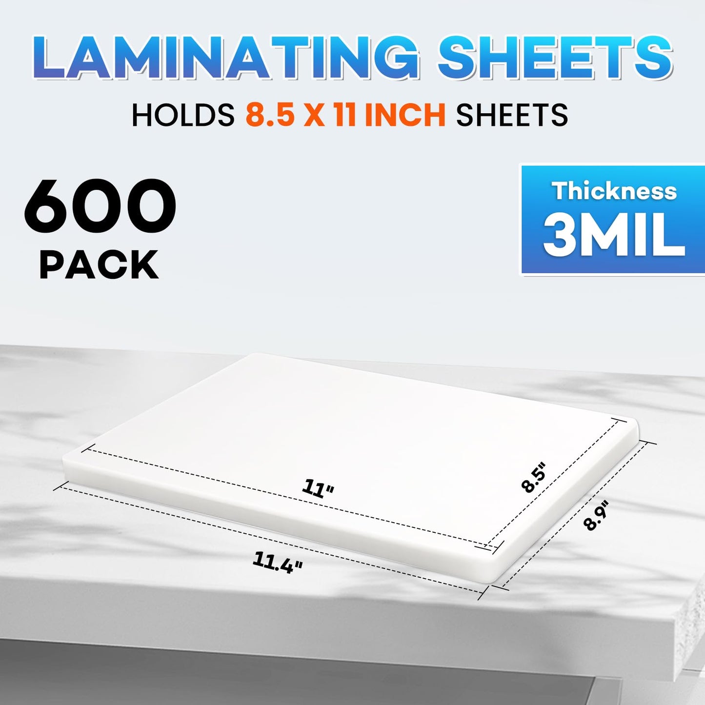 FURWEY 600 Pack Laminating Sheets, Holds 8.5 x 11 Inch Sheets, 3 mil, 8.9" x 11.4" Thermal Laminating Pouches Lamination Sheet Paper for Laminator, Clear, Letter Size, Office and School Supplies