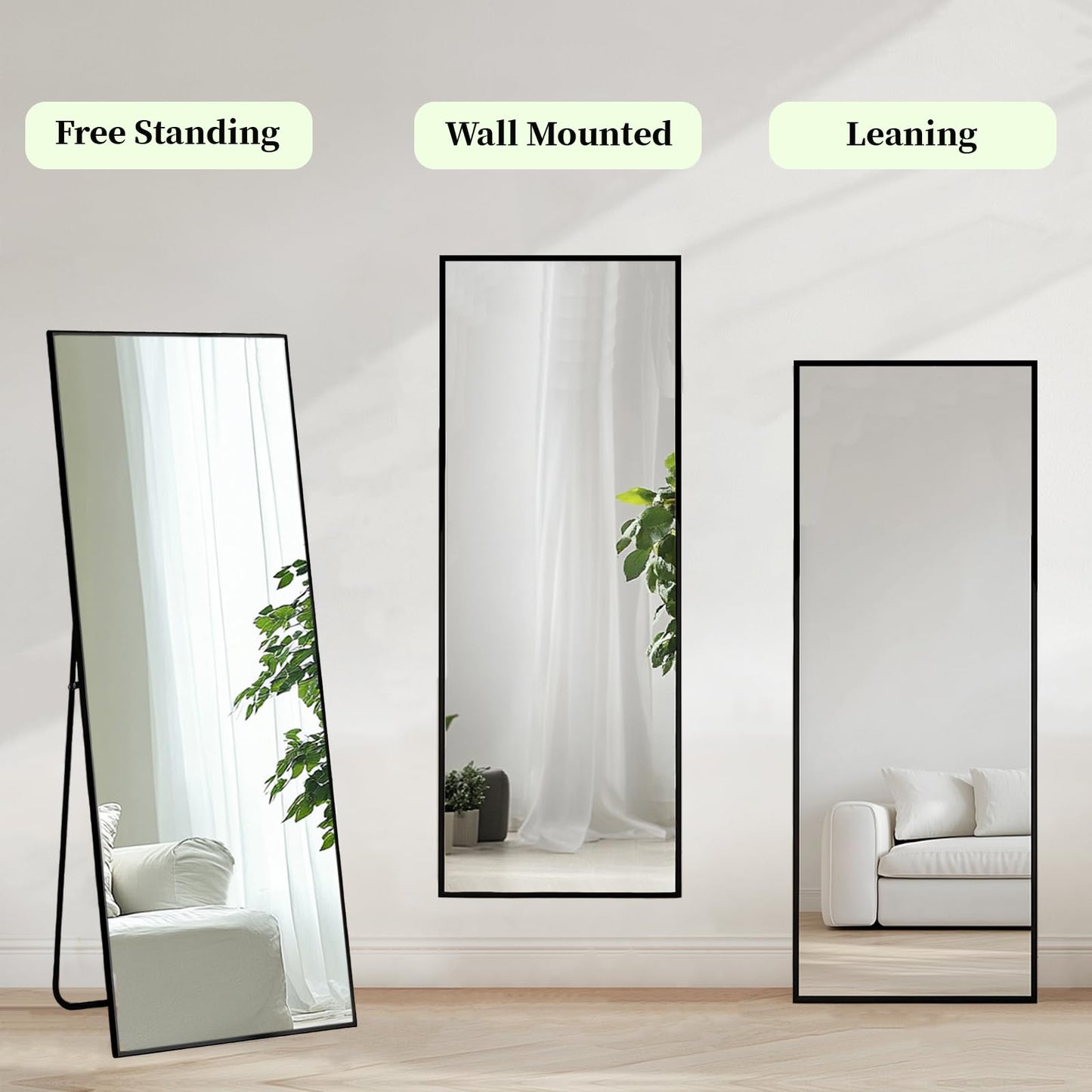 Sunniry Full Length Mirror 56x16 inch, Full Body Mirror with Aluminum Metal Frame, Standing Mirrors for Bedroom, Livingroom, Cloakroom, Hallway, Home Décor.