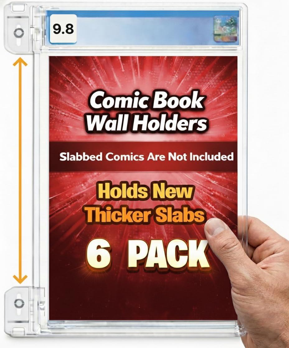 Hello LLamas SlabGrabs XL 12-Piece Comic Book Wall Mount Set (Holds 6 Slabs), 2026 Ready for Thicker CGC Cases, Heavy Duty Clear Floating Display – Comics/Slabs Not Included