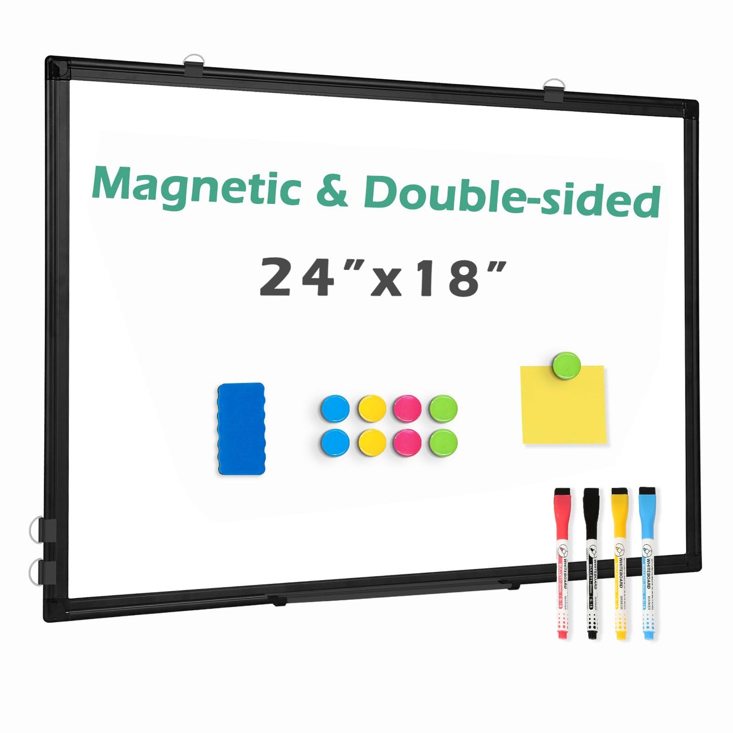 QUEENLINK Double Sided Magnetic White Board, 24"x18" Dry Erase Whiteboard for Wall with Aluminum Frame Presentation Board for School, Office and Home
