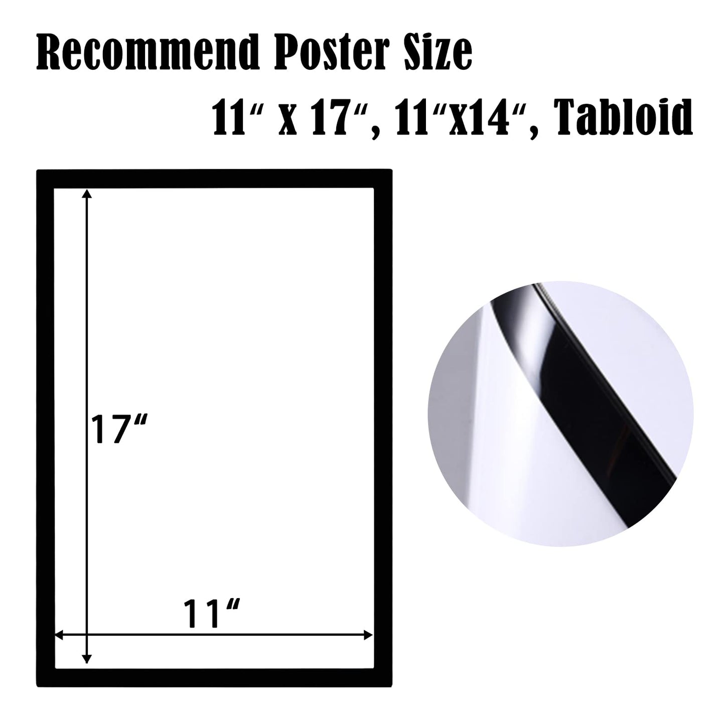 JIUYE 10Pcs Magnetic Poster Holder Self-adhesive Back,11"x17" Magnetic Framed Sign Holder,Plastic Window Wall Poster Display Frames for Office,Store,School(10Pcs,Black)