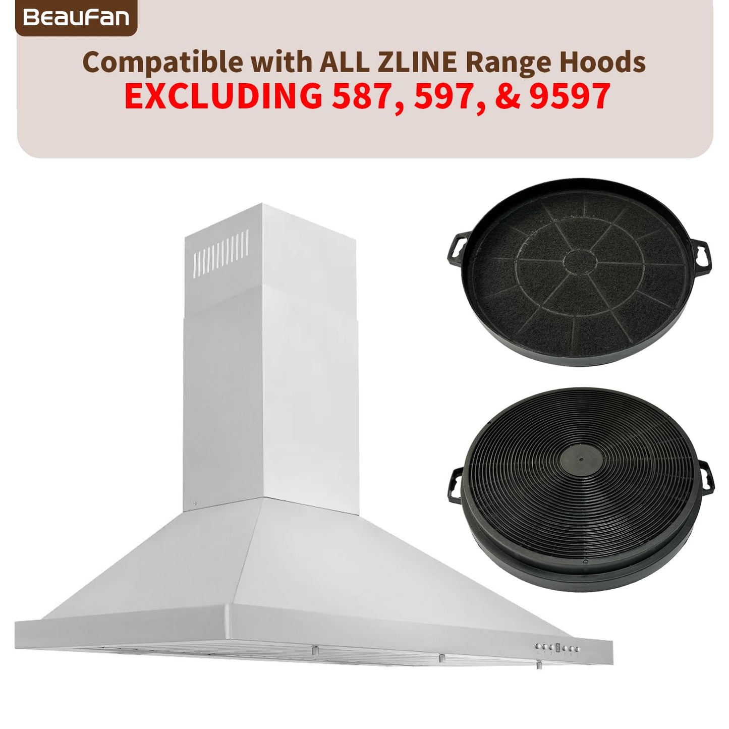 Beaufan 2 Pack CF1 Charcoal Filters Only Compatible with Zline All Range Hood Models, But Not for 587, 597, 9597 Series, Compare to Part# CF1