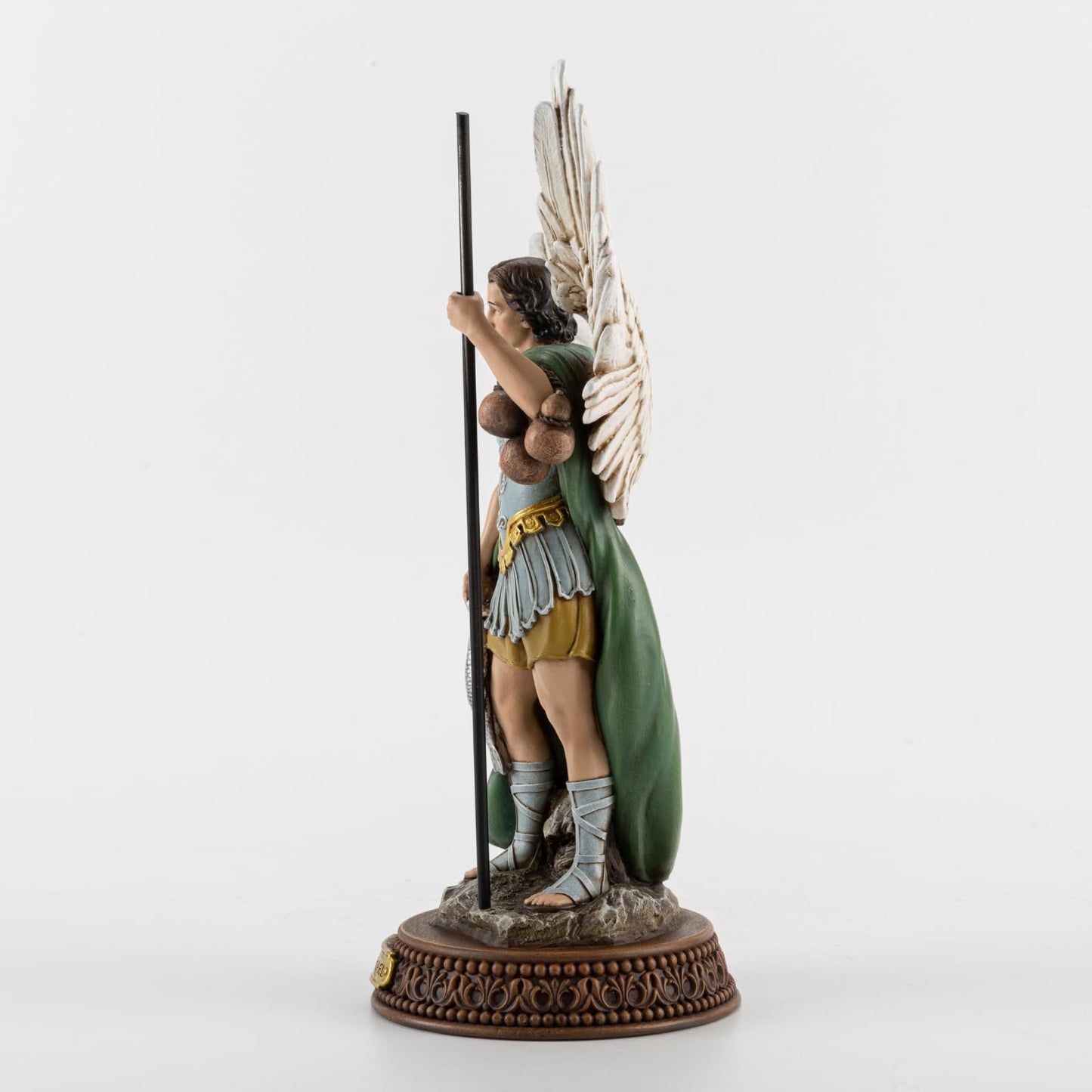 DevotedWalls 10.2"H Saint Raphael Statue Painted in Full Color, Angel St. Raphael with Name Plate on Base,Travel Protection Patron Archangel Saint St. Rafael, Estatua del Arcángel San Rafael Figurine