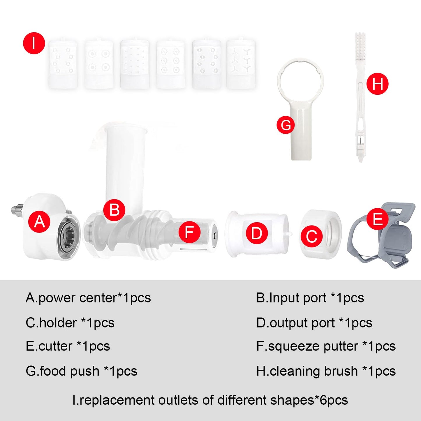 Pasta Maker Attachment for Kitchen aid Stand Mixers with 6 Interchangeable Different Shapes of Pasta Outlet and Cleaning Brush, Durable Pasta Press Attachments (White)
