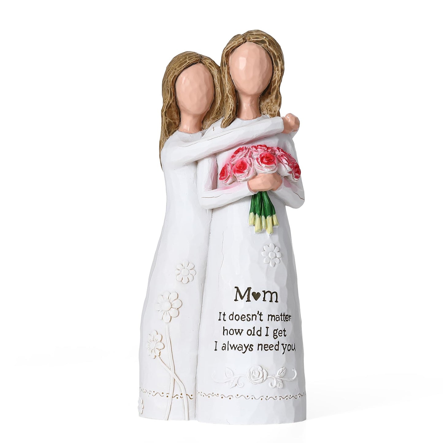 Ocosy Hand-Painted Mom Daughter Resin Figurine, Statue, Gift for Mom from Daughter, Decorative Sculpture,Red Rose