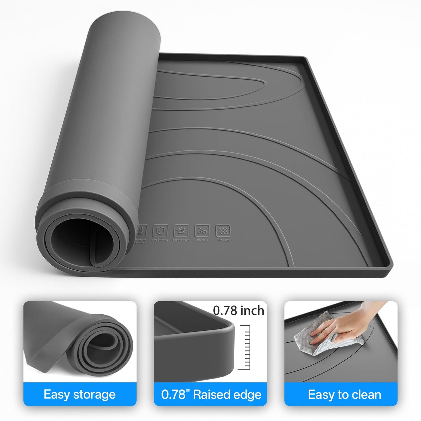 Washing Machine Drain Pan Silicone Mat,Extra Thick 26.5x26.5inch Non-Slip Waterproof Washer Tray,Raised Edge Drip Mat for Under Dryer or Washer,Anti-Vibration,Floor Leak Protector for Laundry Room