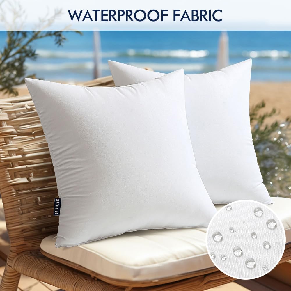 MIULEE Pack of 2 22x22 Inch Outdoor Pillow Inserts Waterproof Decorative Throw Pillow Insert, Square Lumbar Garden Pillow Form for Patio Sofa Couch