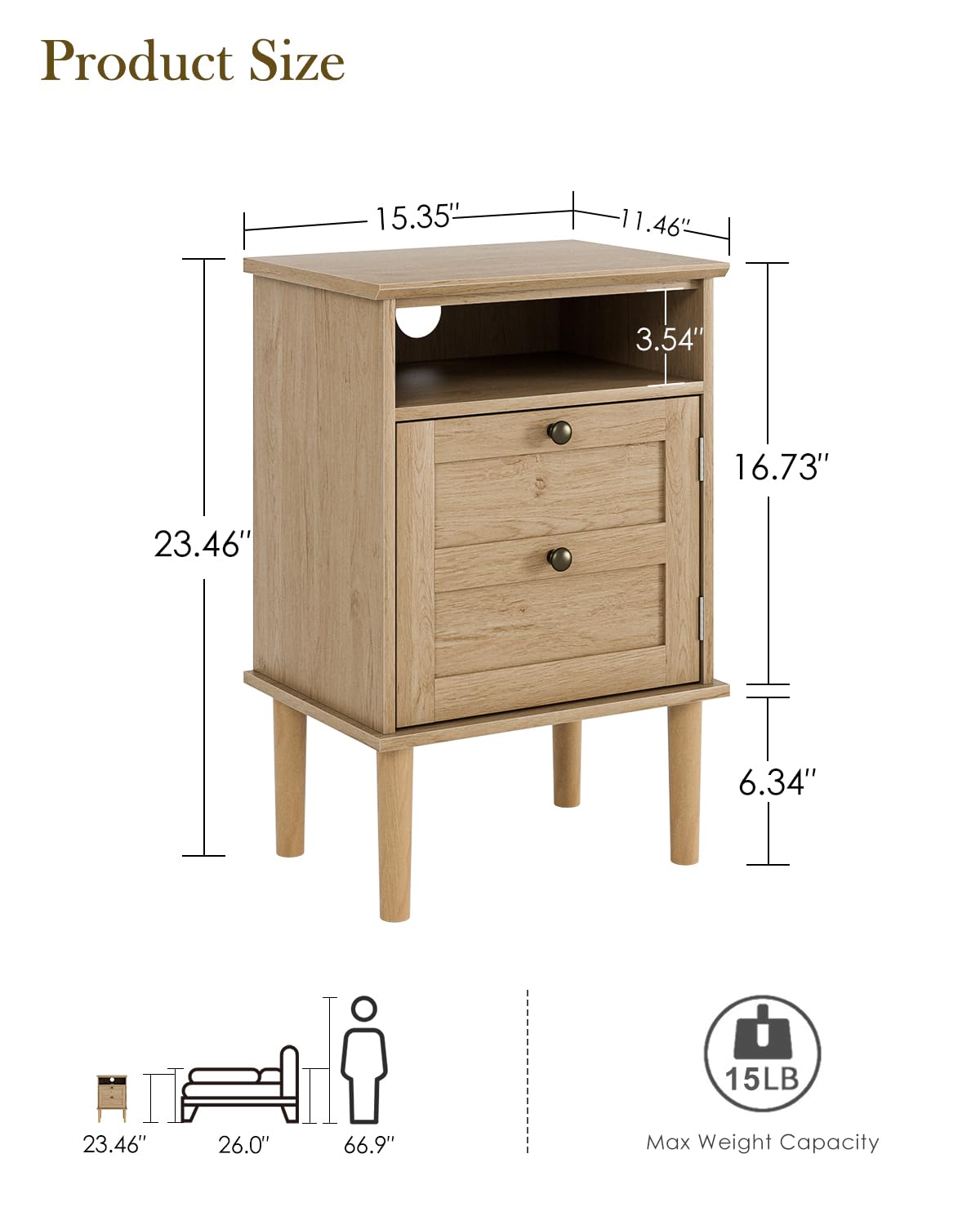 Apetaccat Nightstand, Boho Night Stand with 1 Drawer, Modern Side Accent Table with Open Shelf, Wooden Top Bedside End Table for Bedroom, Living Room, Natural