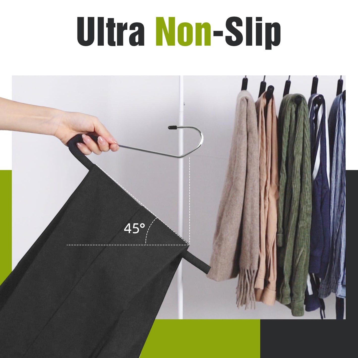 Spring Fever Open Ended Non Slip Sponge Padded Pants Hangers - Chrome Plating Foam Heavy Duty Space Saving Black 20