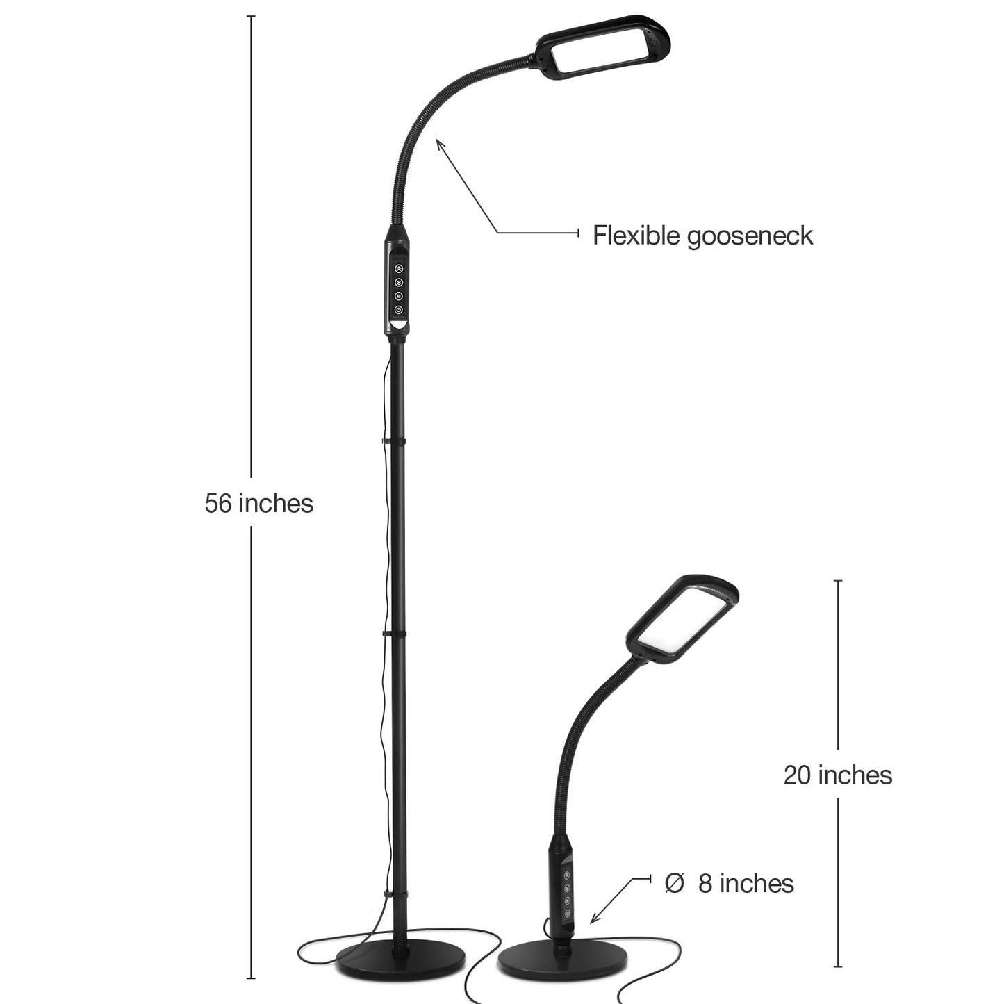 Brightech Litespan 2-in-1 LED Floor & Desk Lamp, Adjustable Height, Shades, Neck, Esthetician Light for Lashes, Portable Gooseneck Standing Lamp for Living Room, Dorm, Table