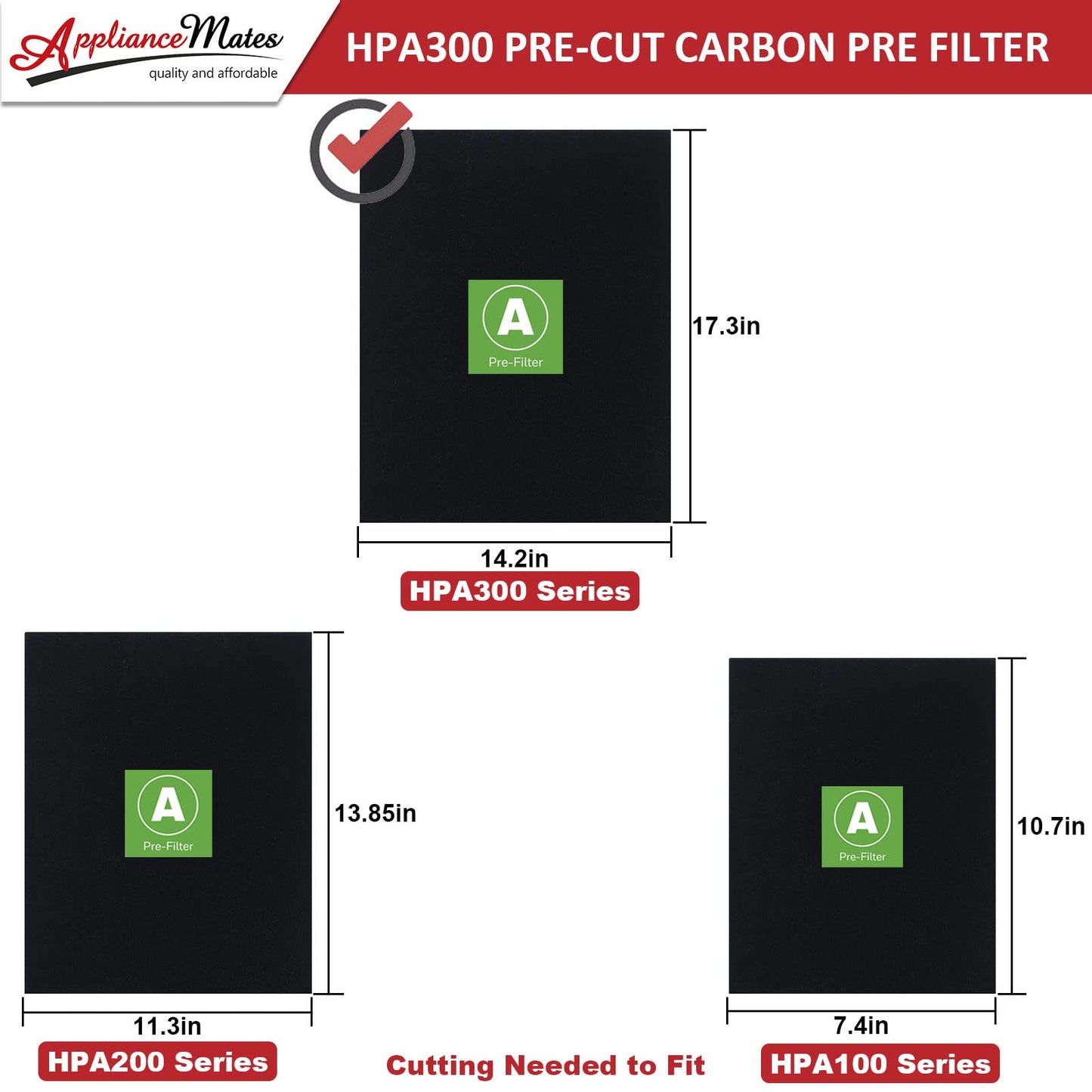 HPA300 Replacement Filters for Honeywell Air Purifiers HPA300 Series, HPA300, HPA304, HPA3300, HPA5300, HPA5350, HPA8350, Part HRF-R3, 3 R Filters and 6 Pre-cut A Carbon Pre-filter by APPLIANCEMATES
