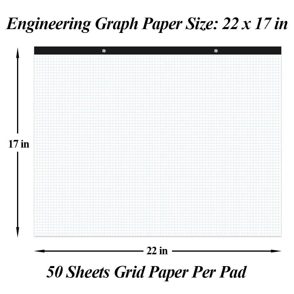 (2-Pack) Large Engineering Graph Paper - 22" x 17" Grid Paper, 100 Sheets/200 Pages, 4"x4" Grid Pad Giant Drafting Pad Sketching Graph Paper for Engineer Architect Designer Mathematician Draftsman