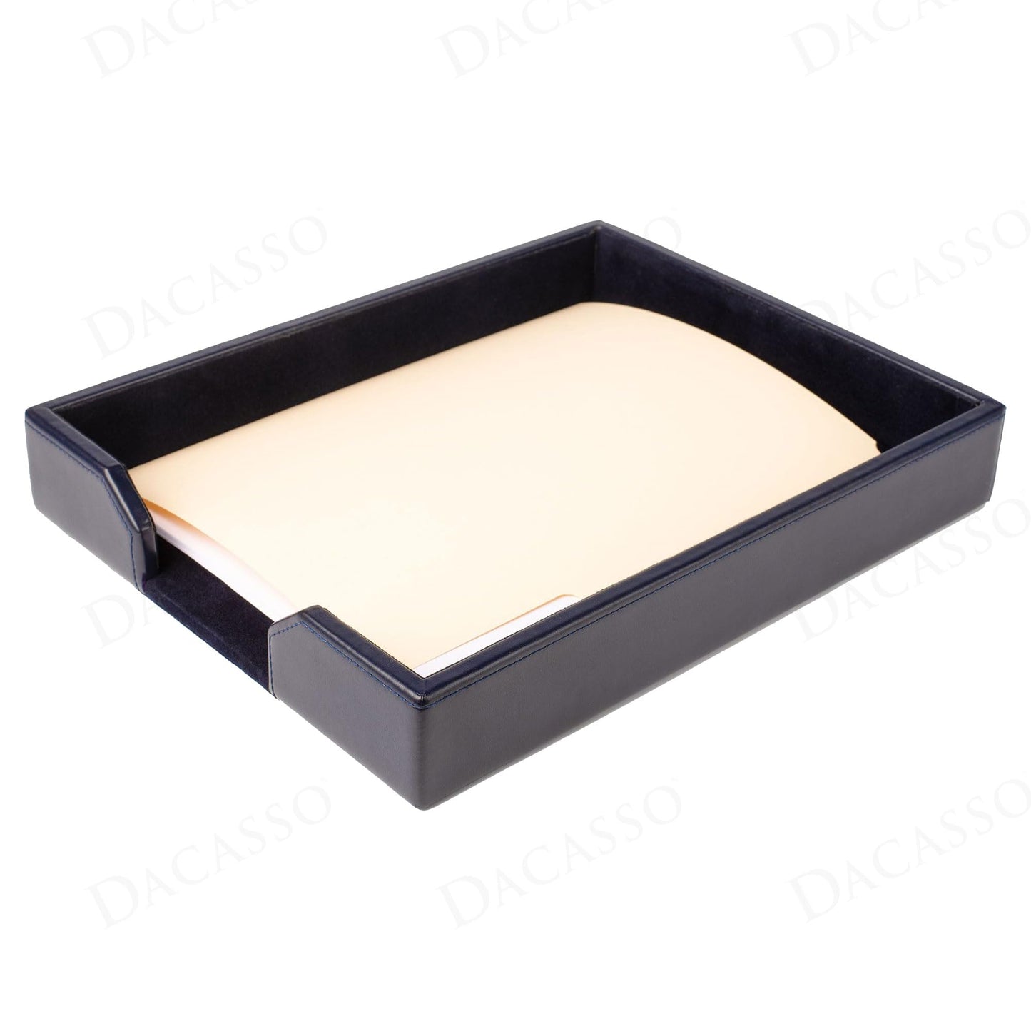 Dacasso Navy Blue Bonded Leather Luxury Letter Tray Holder & Paper Organizer for Desk - Executive Desk Decor & Office Organization Essential
