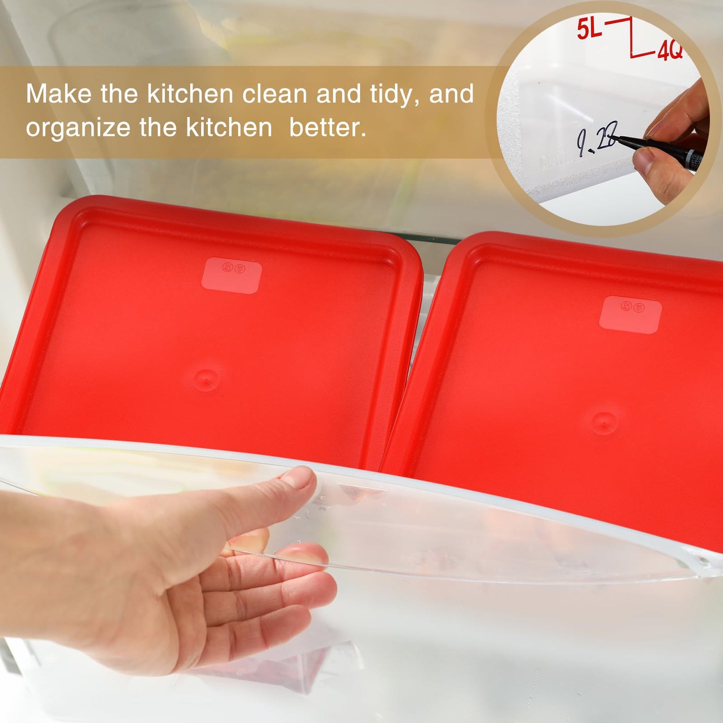 Suclain 2 Pcs Square Food Storage Container Polycarbonate Clear Food Container with Lid Commercial Rice Storage with Graduations for Commercial Kitchen(12 Qt,Red)