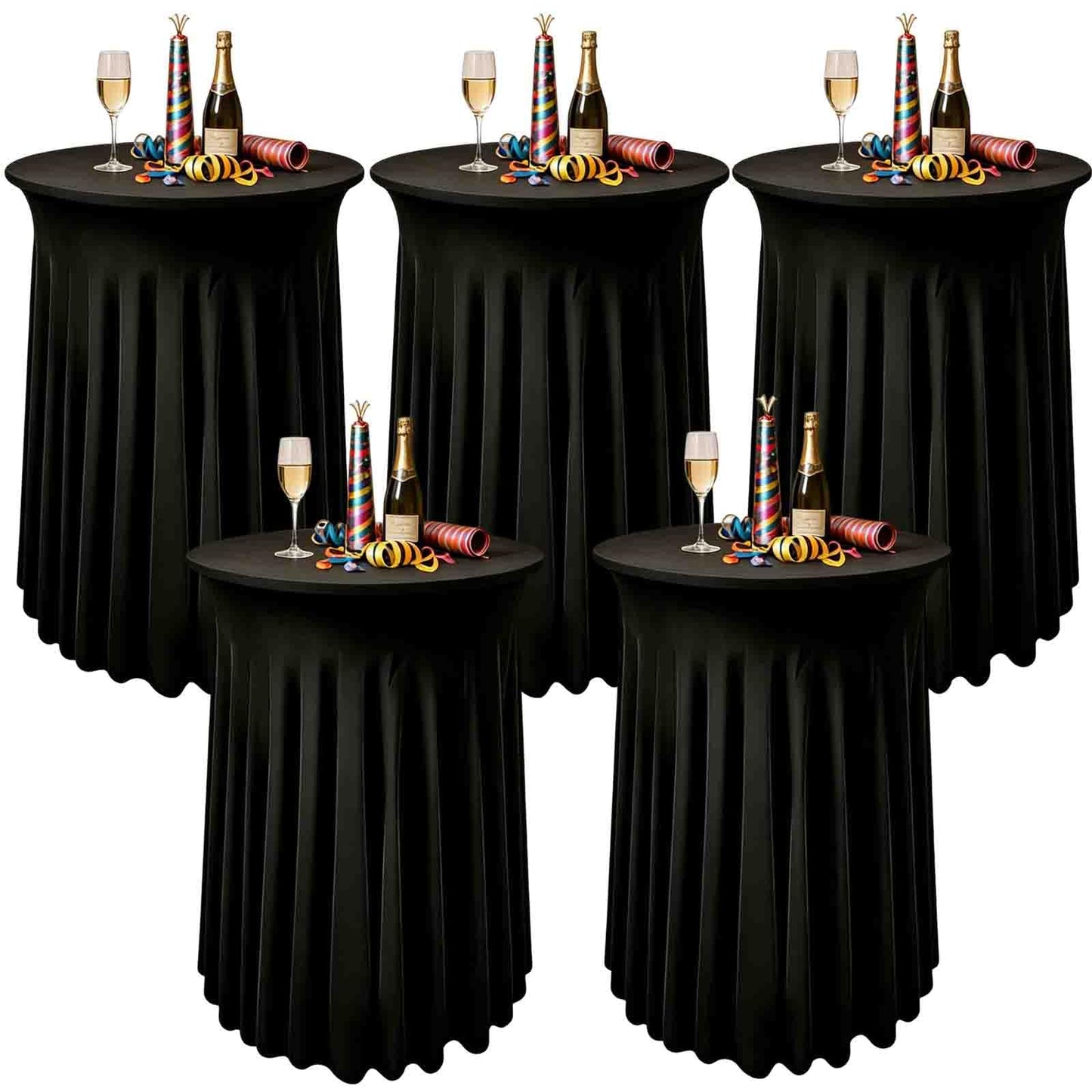 5 Pack Round Spandex Cocktail Table Tablecloths with Skirt, 32 x 43 Inch Black Stretch High Top Cocktail Table Covers Table Skirts Stretch Fitted Round Cocktail Table Cloths for Wedding Party Banquet