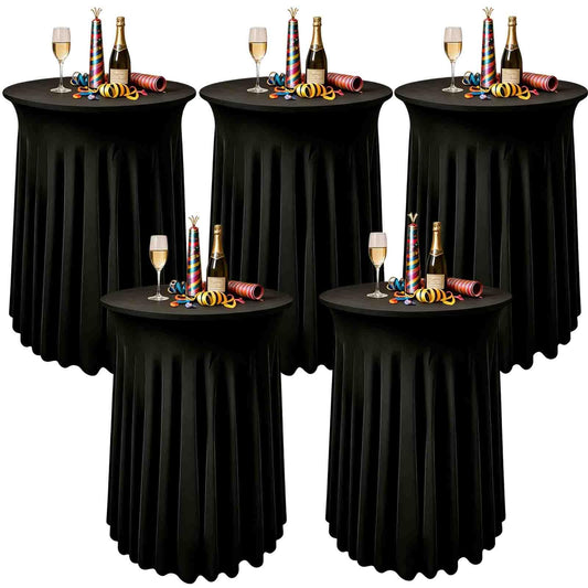 5 Pack Round Spandex Cocktail Table Tablecloths with Skirt, 32 x 43 Inch Black Stretch High Top Cocktail Table Covers Table Skirts Stretch Fitted Round Cocktail Table Cloths for Wedding Party Banquet