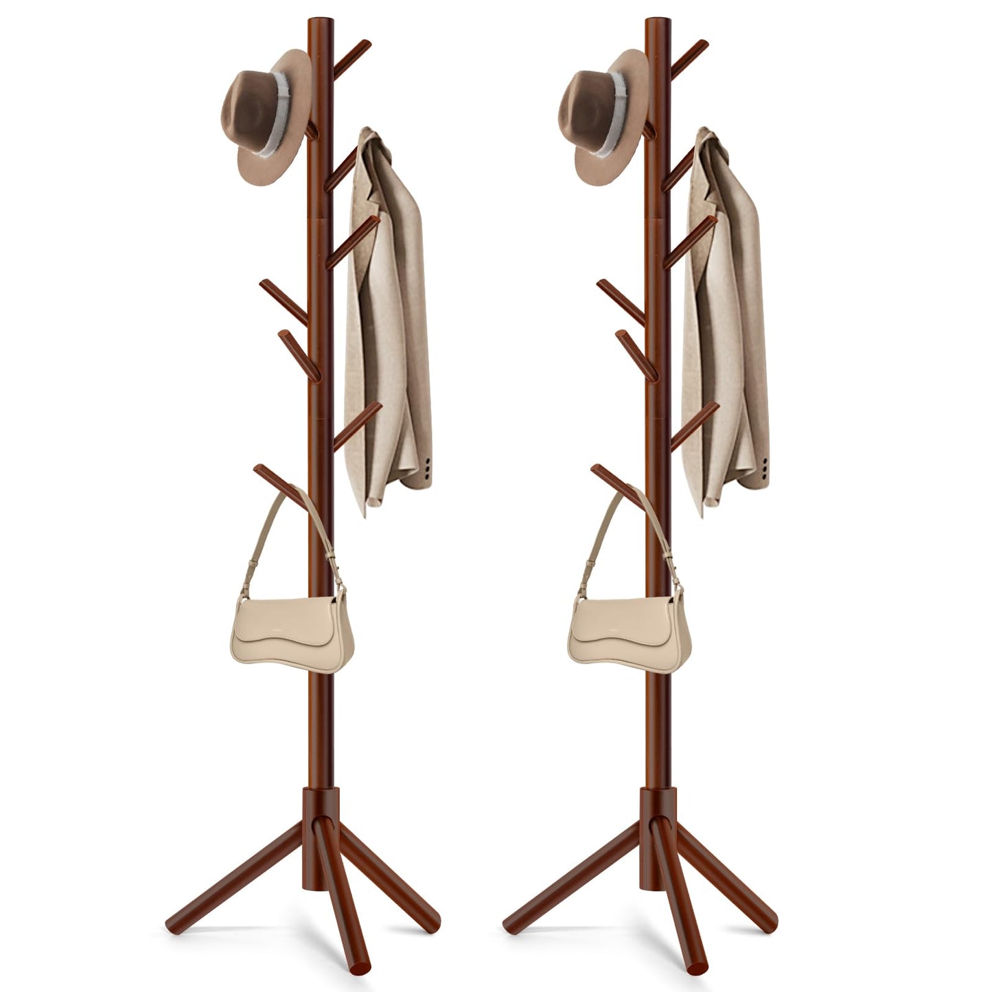 WANGMUXIA 2 PCS Coat Rack, Freestanding Coat Rack with 8 Hooks and 3 Adjustable Size Tree Coat Racks for Bedroom, Hallway, Entrance, Office, for Hats, Coats, Scarves, Handbags