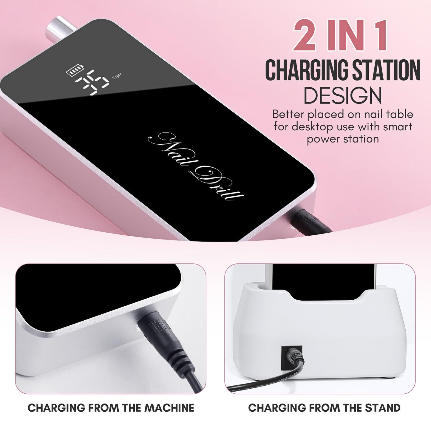 Makartt Electric Nail Drill, 35000RPM Rechargeable Efile with Coreless Motor, Nouvella Portable Nail Filer Machine for Acrylic Gel Removal with Drill Bits Set, Black