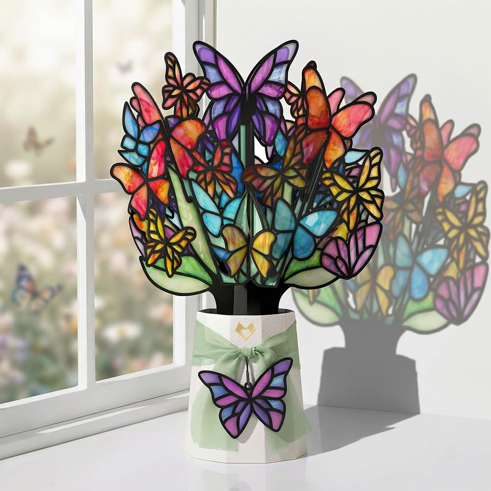 Lovepop Butterfly Brilliance Suncatcher Bouquet - 3D Pop Up Paper Flower Bouquet for Mom, Her, Him, Women (Mother's Day, Birthday, Thank You, Get Well) 12 Inch