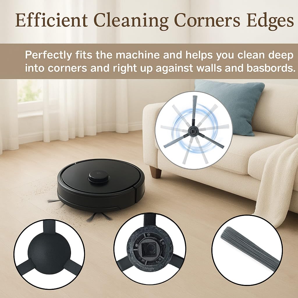 YUJINRU Replacement Parts Kit Compatible with iHome AutoVac Nova S1 Pro Robot Vacuum Cleaner Accessories iHRVS1PRO-3BLK, 1 Main Roller Brush, 6 Side Brushes, 6 Hepa Filters, 6 Dust Bags