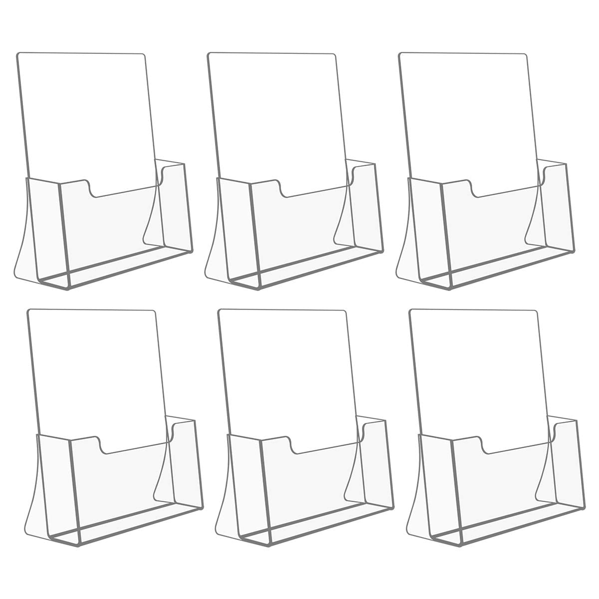NIUBEE 6 Pack Acrylic Brochure Holder 8.5 x 11 inches, Clear Acrylic Literature Holder Plastic Flyer Display Stand, Acrylic Countertop Organizer for Magazine, Pamphlet, Booklets, Menu, Journals