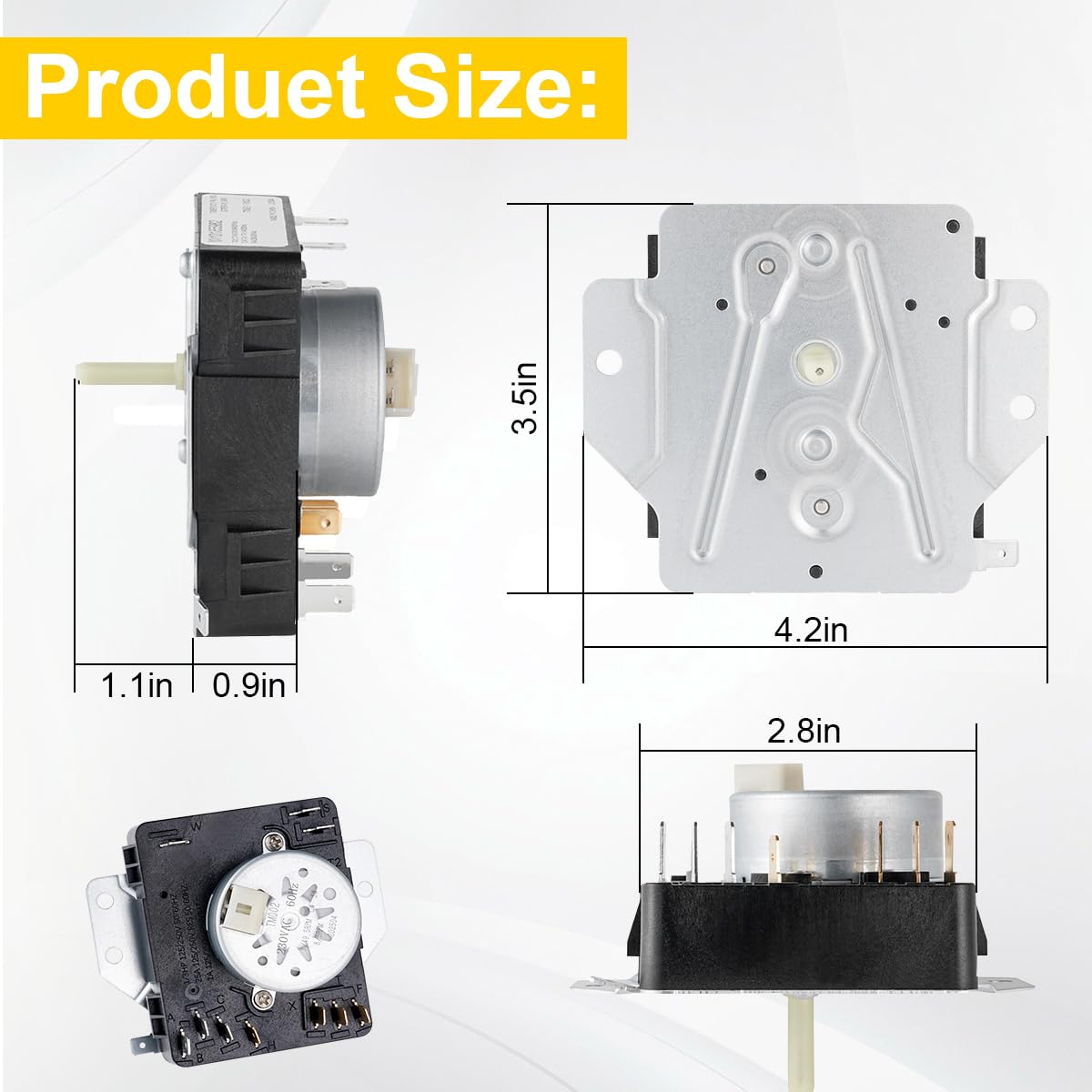 Dryer Timer for Maytag MEDC215EW1, Whirlpool WED4815EW1, WED4800XQ0, WED5100VQ1, WED4950HW0, WED4800BQ1, WED5200VQ1 Replacement.
