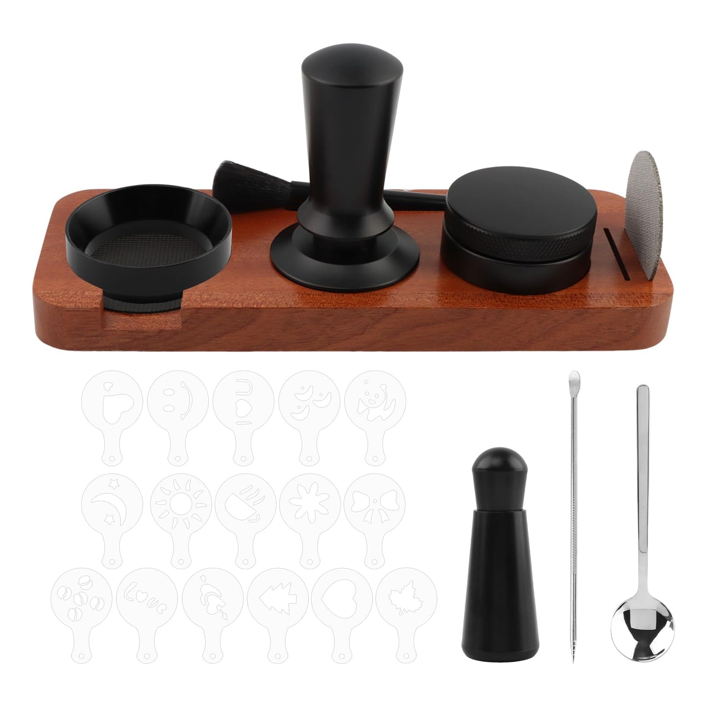 25 Pcs Professional Espresso Coffee Barista Accessories Set, 51mm Spring Loaded Tamper, WDT Tool, Coffee Distributor, Magnetic Dosing Funnel, Puck Screen, Wooden Tamper Station