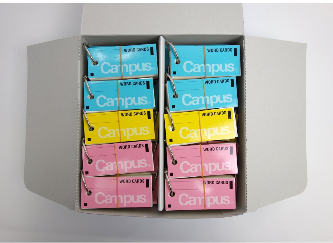Kokuyo Campus Flash Cards with Binder Rings, Word Cards, Anki Cards, Mini Notecards, Medium Size 0.12''x 2.68'', 30 Packs in Blue, Pink and Yellow, Japan Import (TAN-101TSUME)