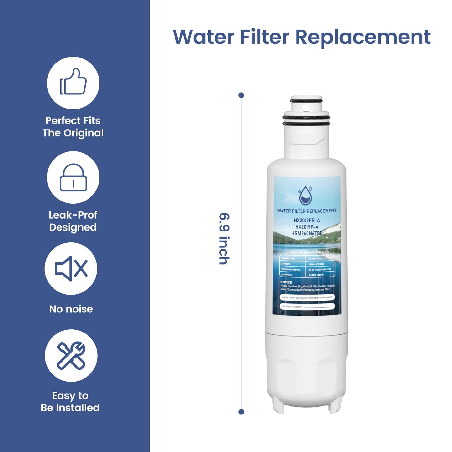 HX2019FR-A Water Filter Replacement, Compatible with Hisense HX2019FR-A, HX2019F-A, HRM260N6TSE, HRFD560SW, HRCD585BW, HRFD634BW, HRCD650BW, HRCD586TBWB and Mora MRM260N6TSE Pack of 2