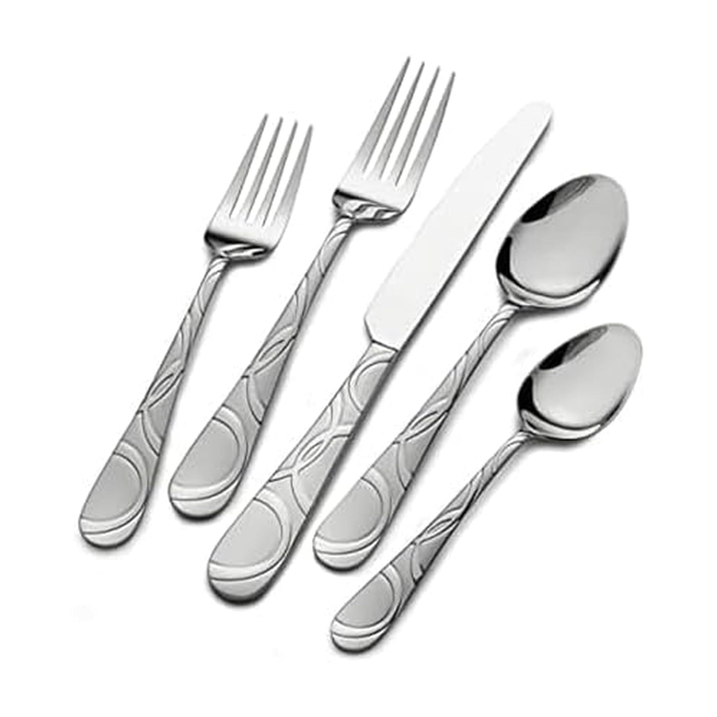 Pfaltzgraff Garland Frost Silverware Set 53-Piece, 18/0 Stainless Steel Flatware Set Service for 8 with Hostess Serving Utensils, Dishwasher Safe Cutlery Set