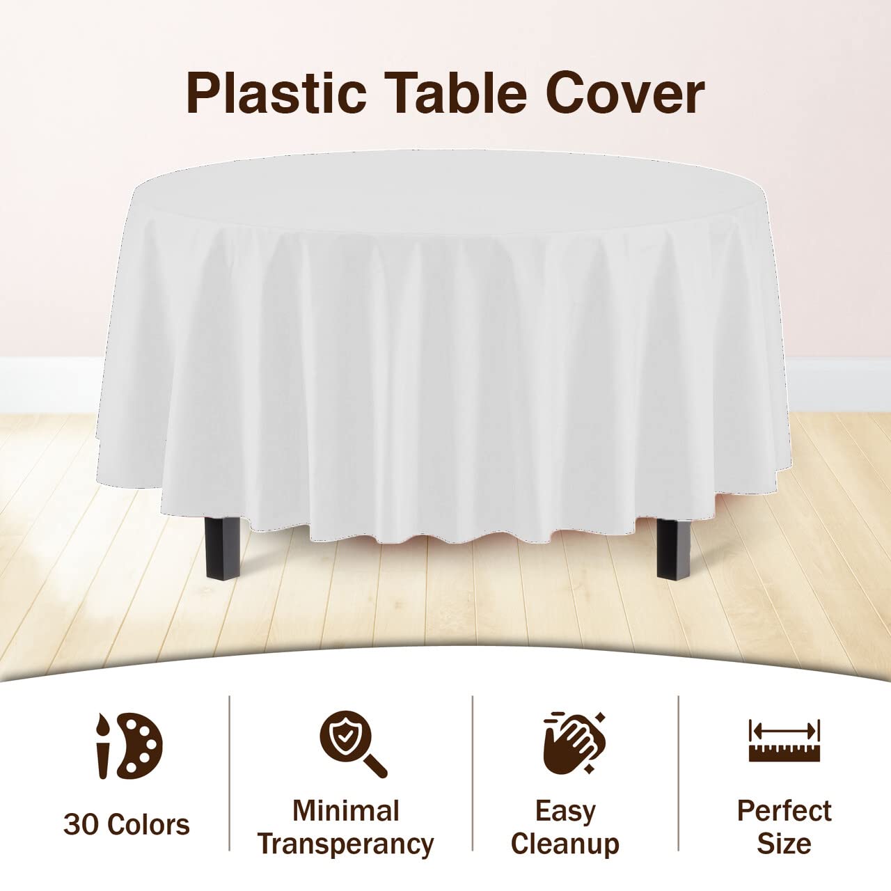 12-Pack Premium Plastic Tablecloth 84in. Round Table Cover - White