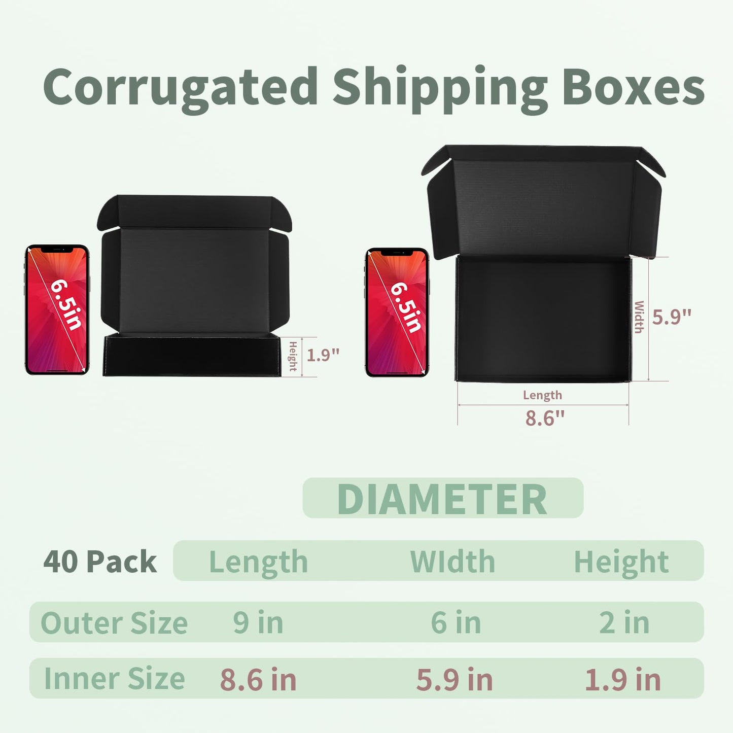 Rempry 40 Pack 9x6x2 Inches Black Shipping Boxes, Cardboard Corrugated Mailer Boxes for Packaging Small Business, Small Gift Boxes for Mailing Present