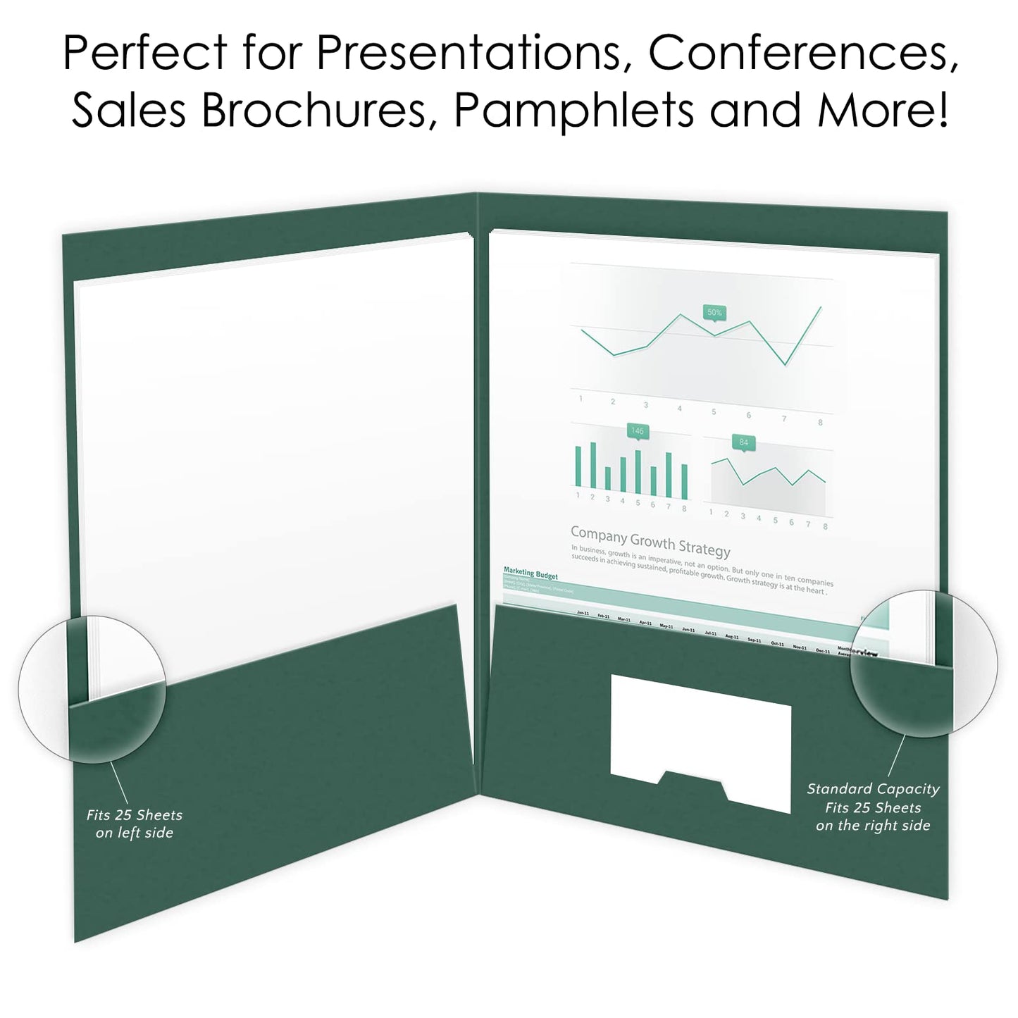 The Gallery Collection, 25 Count, Green, Two Pocket Presentation Folders, Perfect for Sales Material, Important Documents & More (9 x 12)