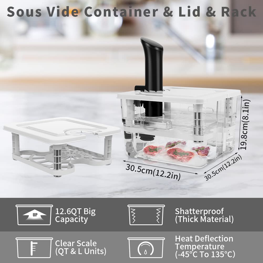 Sous Vide Container with Lid and Rack Sous Vide Pot 12.6 Quart Slow Cooker Container Compatible with Most Immersion Circulators