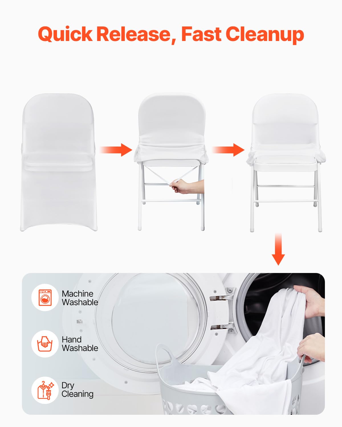 VEVOR 30 PCS White Folding Chair Covers - Ideal for Weddings, Parties, Dining, and Banquets - Universal, Washable Slipcovers for Folding Chairs - Elegant Event Décor