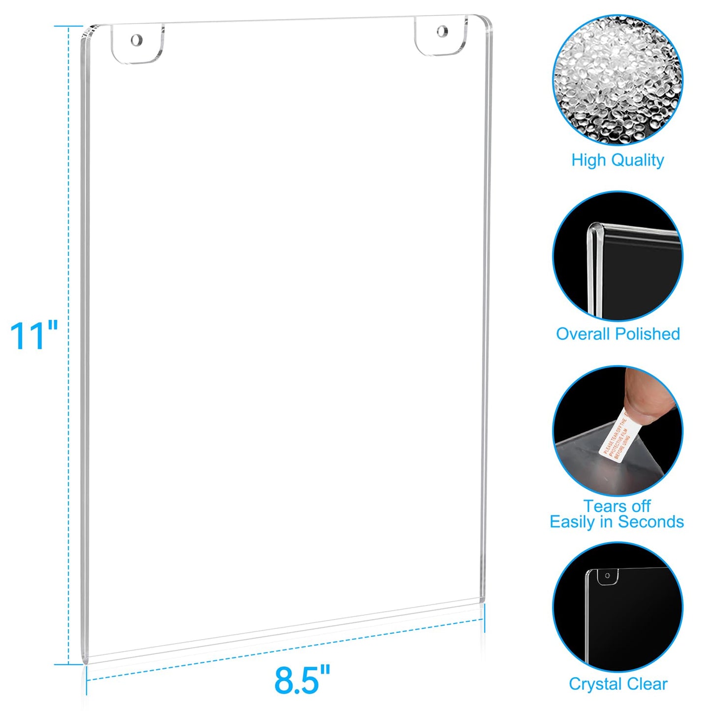 EHWINE 12 Pack 8.5x11 Wall Mount Acrylic Sign Holder, Acrylic Wall Sign Photo Menu Flyer Display Holder, Plastic Clear Picture Adhesive Frames for Office Business Store (Provide Mounting Screws)