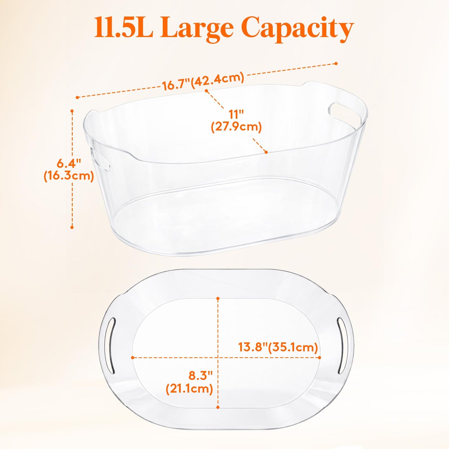 Lifewit 11.5L Ice Bucket for Parties 2 Pcs, Large Portable Drink Bucket for Cocktail Bar, Champagne Cooler for Beverage/Wine/Beer, Mimosa Bar Supplies Chiller Tub with Scoop 38 x18x20 cm/15x7x8 inches