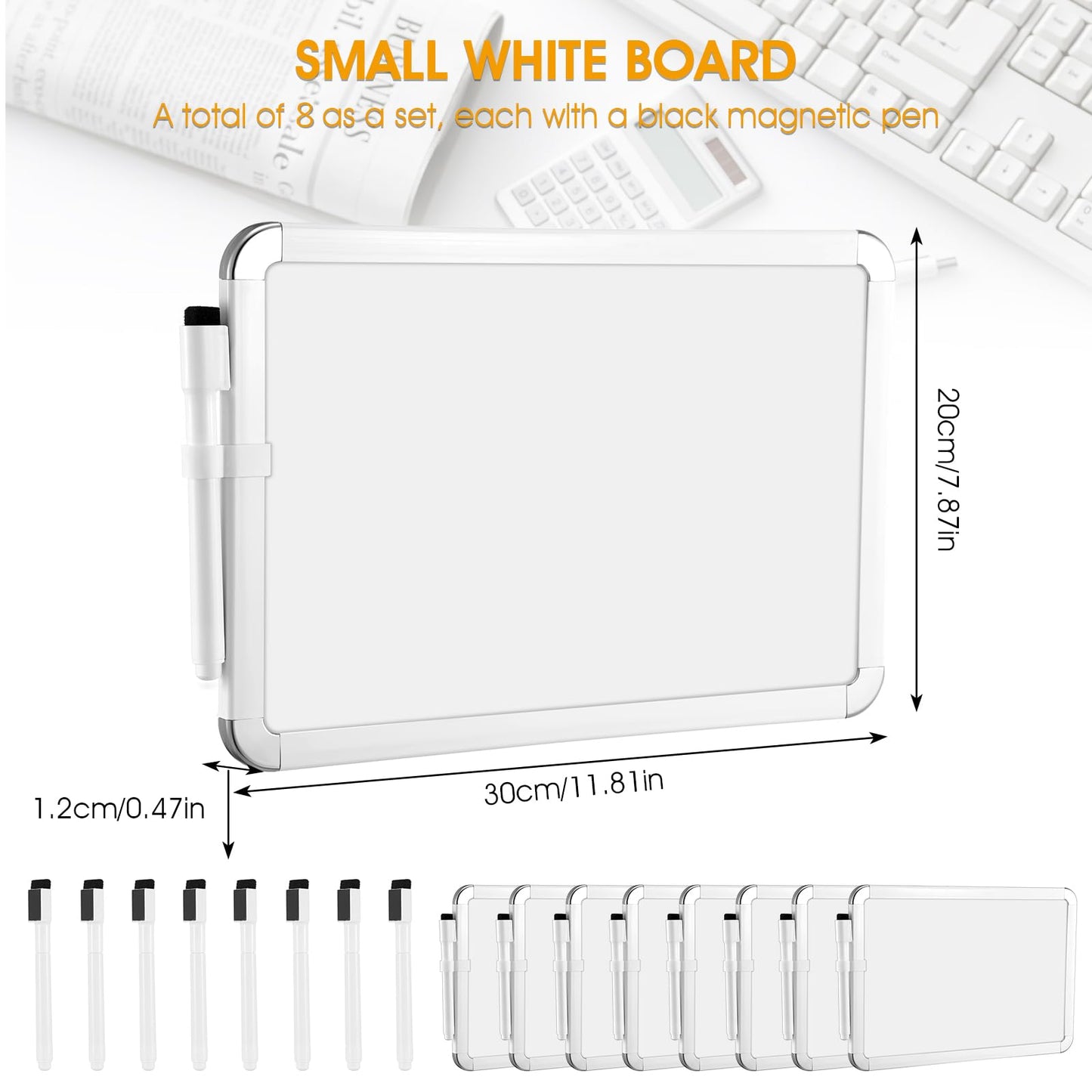 Sherr 8 Pcs Small White Board, 7" x 11" Magnetic Mini Wall Dry Erase Board with Black Dry Erase Marker Pen for Home Office
