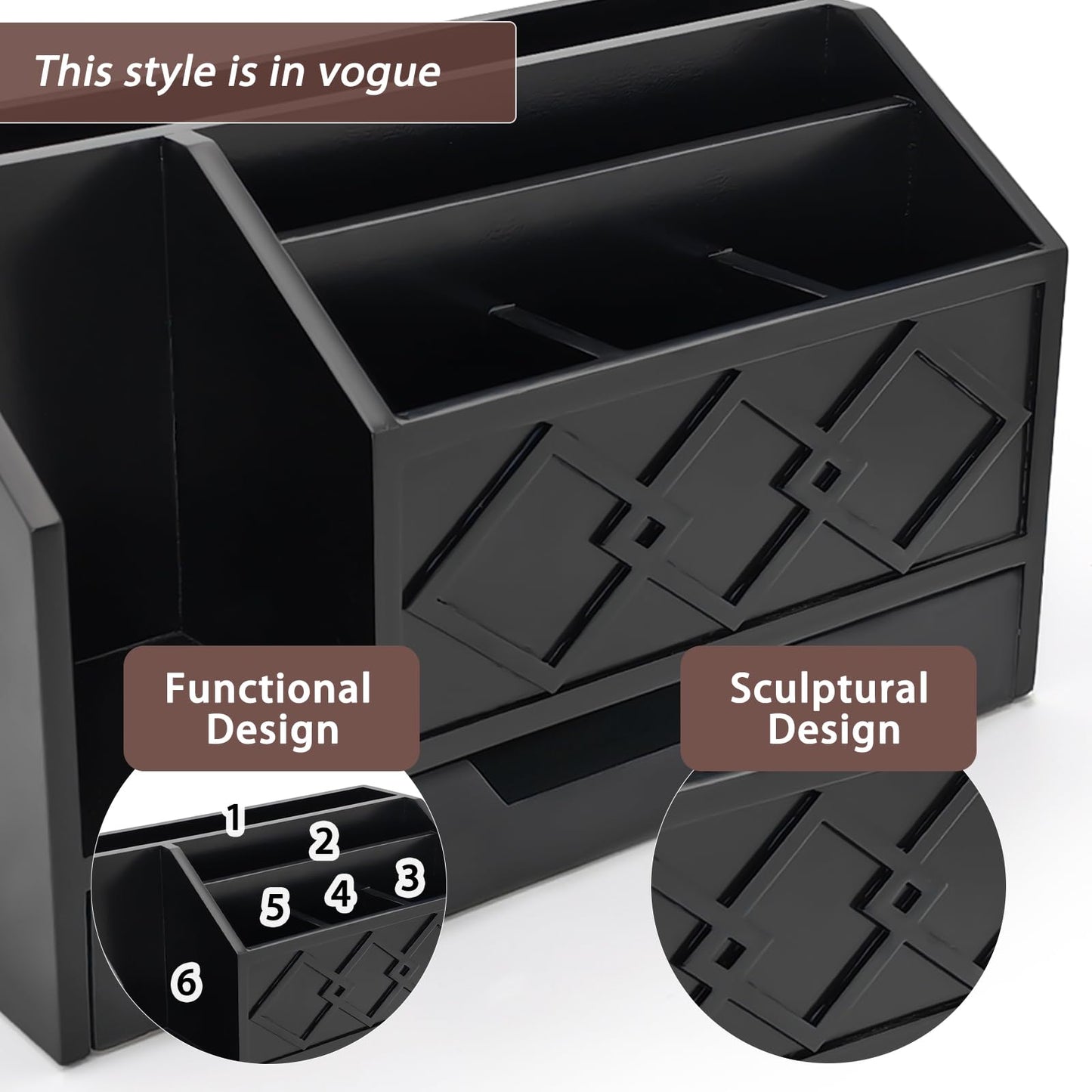 UUyuality Black Wooden Mail Organizer with Drawer, Three Tiered Desk Accessories for Office Organization and Storage, Stylish Countertop Document Storage, Home/Office/Classroom Supplies (Black02)