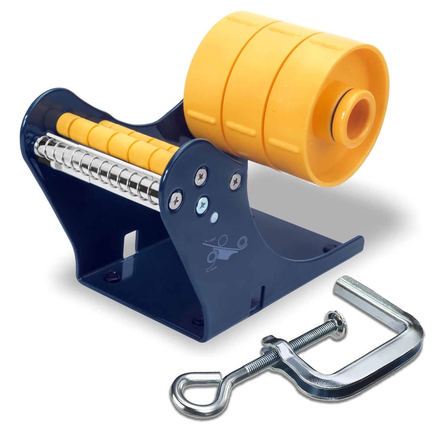 Excell LD-333 Manual Label Dispenser 3" Core, Works with 3" or 1" Wide Labels. Easy Peel-Off Design. Includes C-clamp for mounting on desks or workstations. Efficient and Versatile.