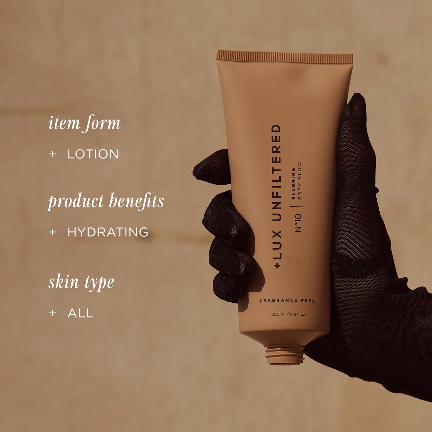 + Lux Unfiltered N°10 Blurring Body Glow Lotion - Instant Body Shimmer Lotion that Blurs Imperfections and Hydrates with Shea Butter, Squalane & Vitamin C - Vegan, Cruelty Free, Fragrance Free