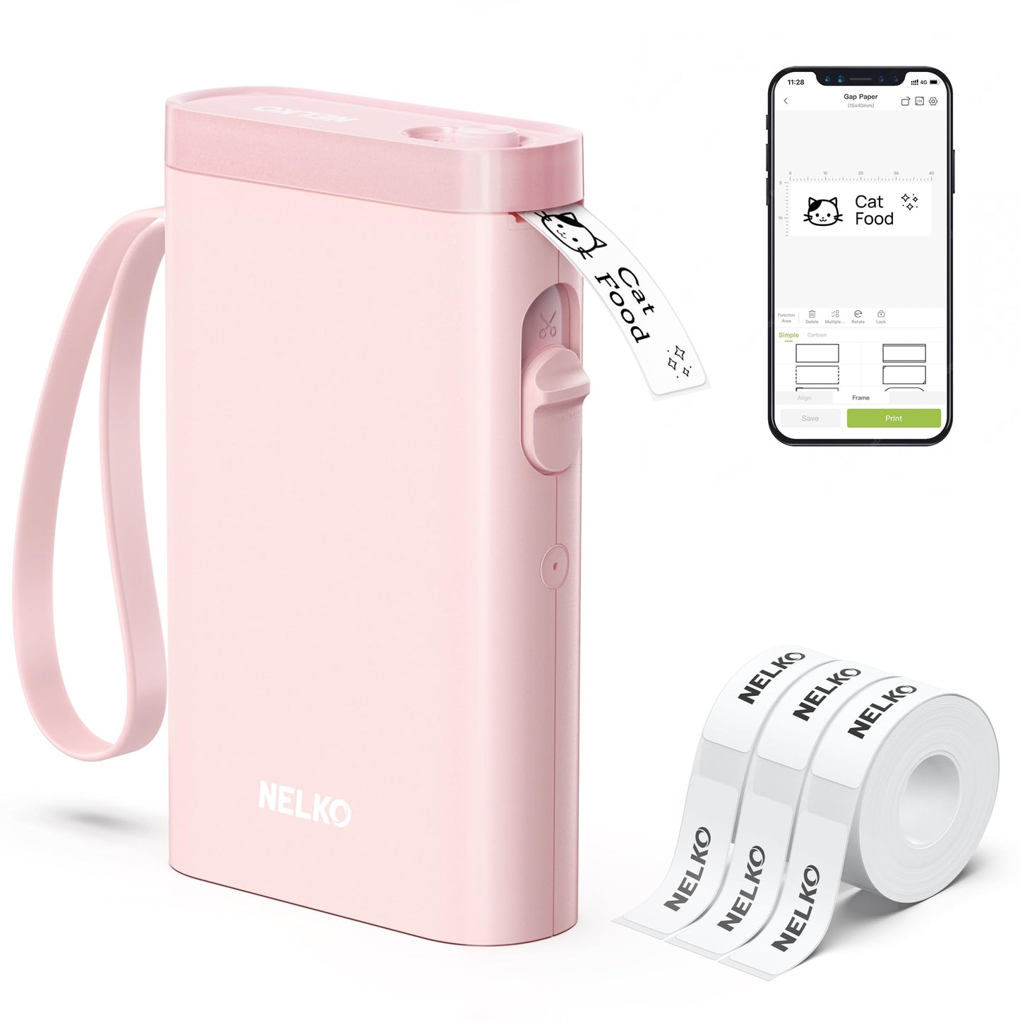 Nelko Label Maker Machine with Tape, P21 Bluetooth Label Printer with 3 Tapes, Wireless Mini Label Makers with Multiple Templates Icon Font Custom for School Office Home, Pink