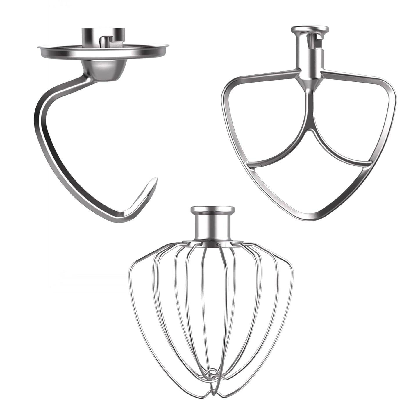 Ezato 3-Piece Stainless Steel Mixer Attachment Kit for KitchenAid 4.5/5 QT Tilt-Head Mixers, K45WW Wire Whip, K45DH Dough Hook & K45B Coated Flat Beater, Baking Essentials Set, Dishwasher Safe