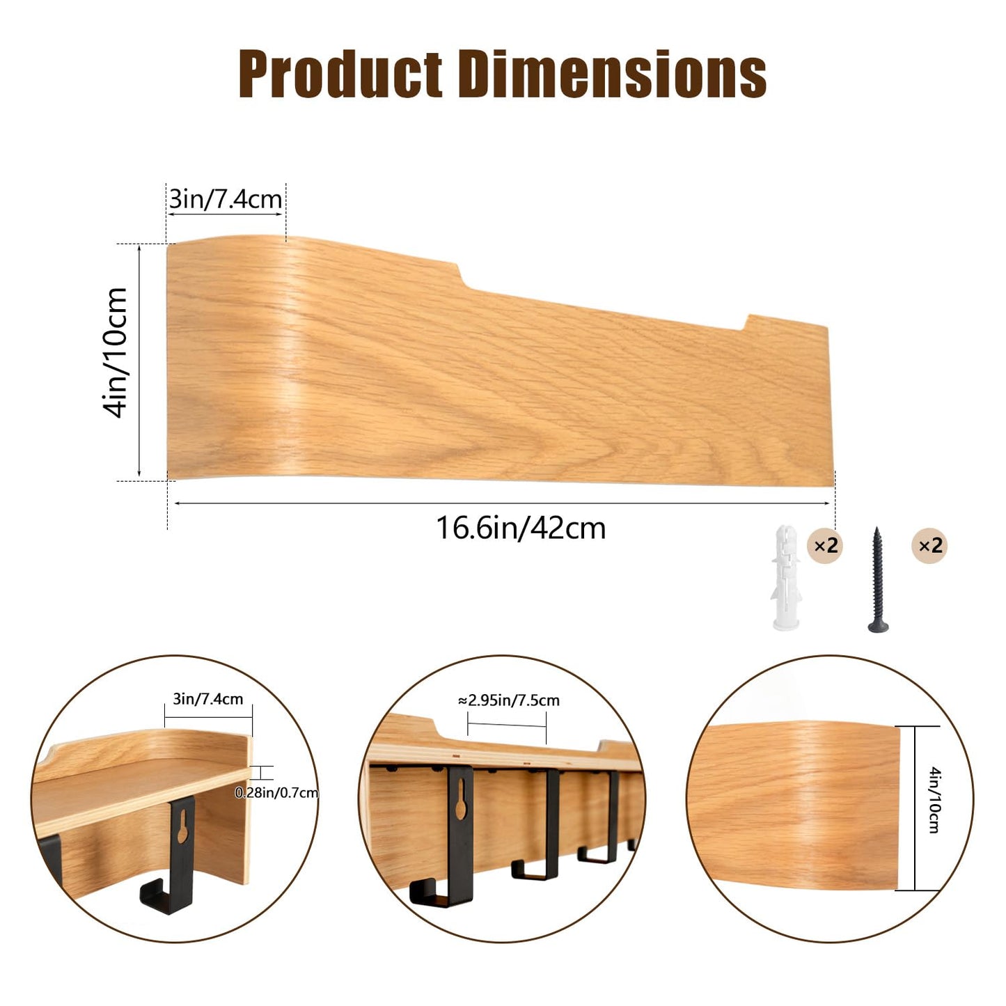 Nevsokio Coat Rack Wall Mount with Hidden Hooks, Wall Hooks with Shelf, Wall Key Holder Mount Wooden Shelf Entryway Hooks for Bedroom Bathroom for Hanging Coats Hats Bags Towels (Oak, 4 Hooks)