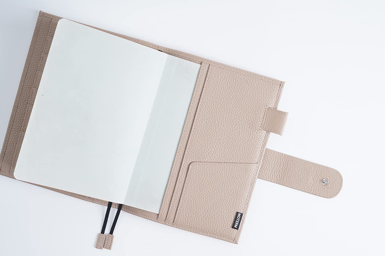 Moterm Leather Cover for Stalogy B6 - with Back Pocket, Pen Loop and Card Slots (Pebbled-Taupe, B6+)