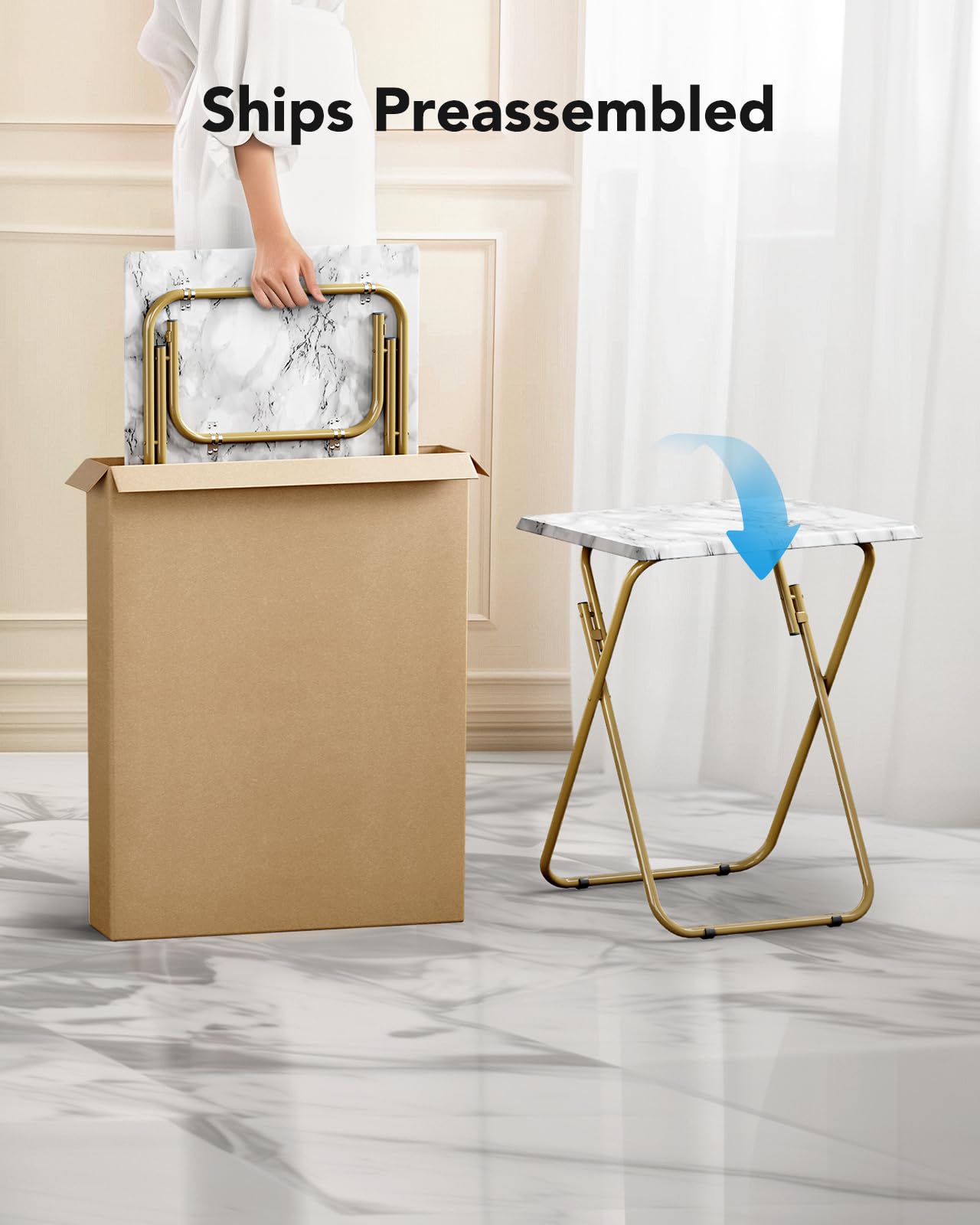 HUANUO Folding TV Tray Table -Stable Tray Table with No Assembly Required, TV Dinner Tray for Eating, Foldable Snack Tables for Bed & Sofa (Marbling)